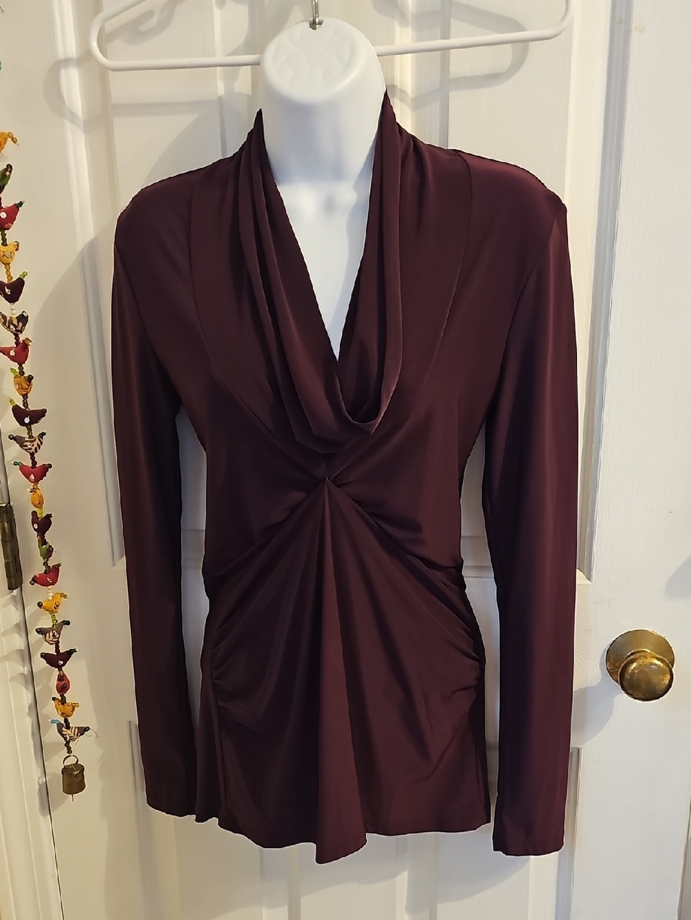 Cowl Neck Long Sleeve Top Eggplant Color